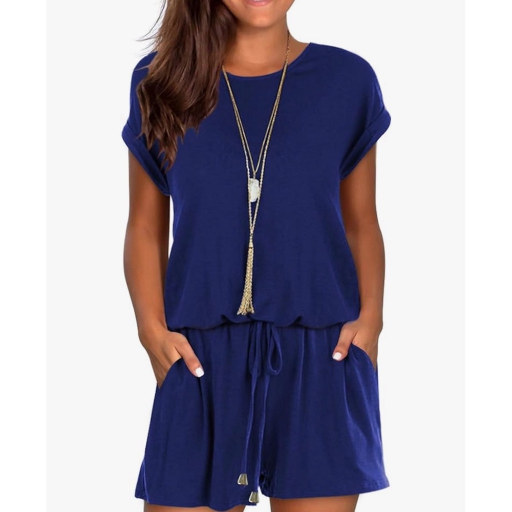 Mokayee Women’s Navy Blue Shorts Romper Size Small Tie Front Keyhole Back